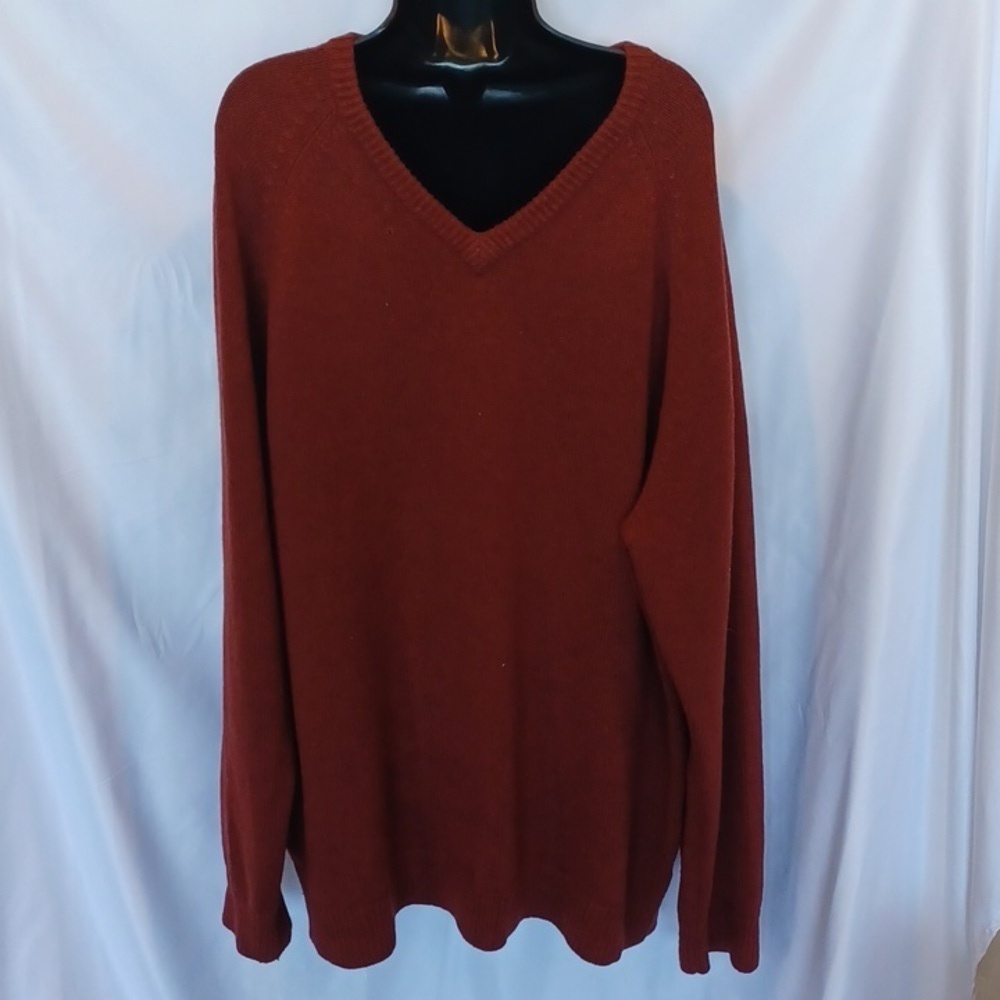 Eddie Bauer Rust/Brown Lambs Wool V Neck Men's Sweater Size XXL tall